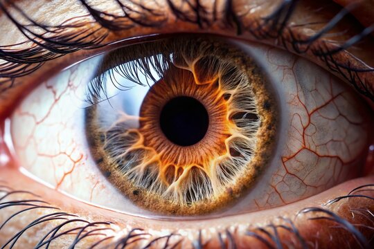 Macro view of human eye's corneal limbus, showcasing delicate border between transparent cornea and white sclera, with