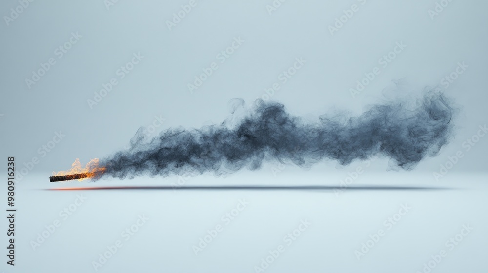 Canvas Prints A burning stick emitting dark smoke in a minimalist setting.