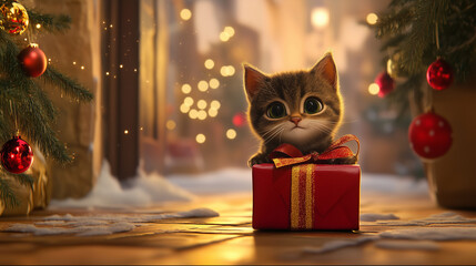 Christmas cat and presents background wallpaper