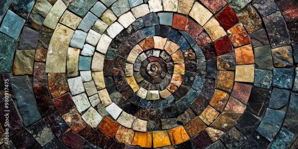 Poster a vibrant mosaic design with swirling patterns and rich colors. each tile adds depth and character. 