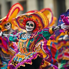 Obraz premium Vibrant Day of the Dead Dancers Celebration for Cultural Appreciation