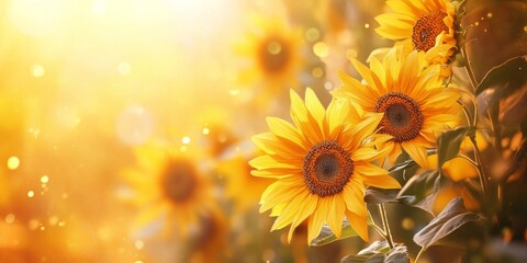 Fototapeta premium A vibrant field of sunflowers in the warm sunlight. The image captures the beauty and brightness of nature. Perfect for nature lovers and floral enthusiasts. AI