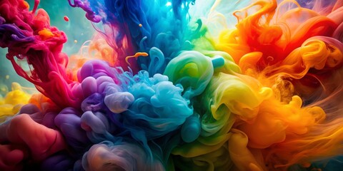 Fototapeta premium Abstract colorful flowing ink in water with vibrant swirl, creating a vibrant and dynamic background.