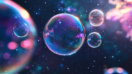 Fototapeta premium Technological hologram asbun bubbles abstract background in purple magenta and navy blue color