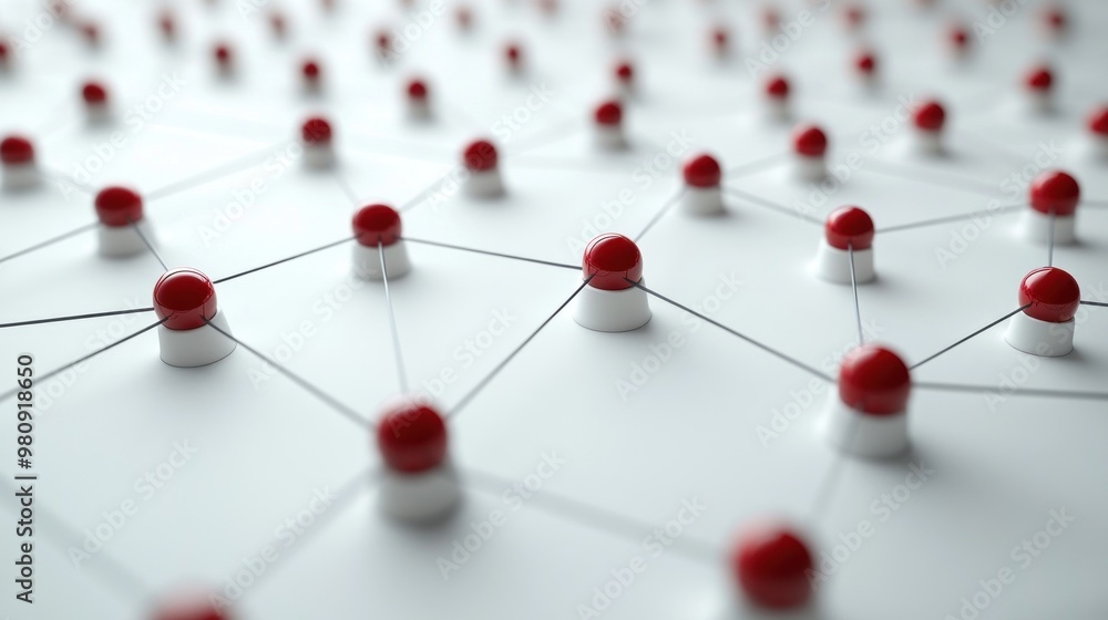 Poster a network of interconnected nodes with red and white elements.