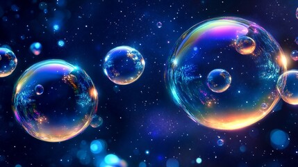 Fototapeta premium Technological hologram asbun bubbles abstract background in purple magenta and navy blue color
