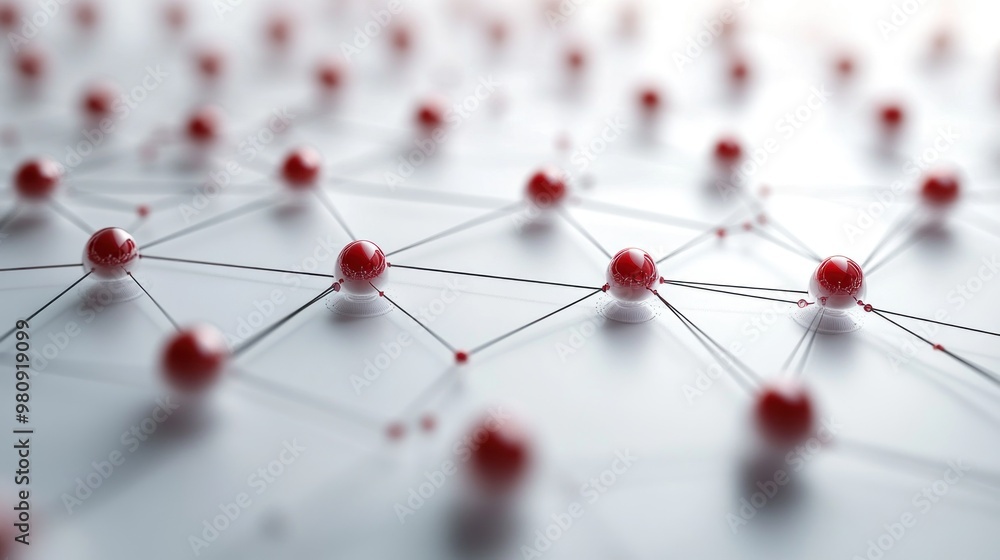Poster abstract representation of a molecular structure with red spheres.