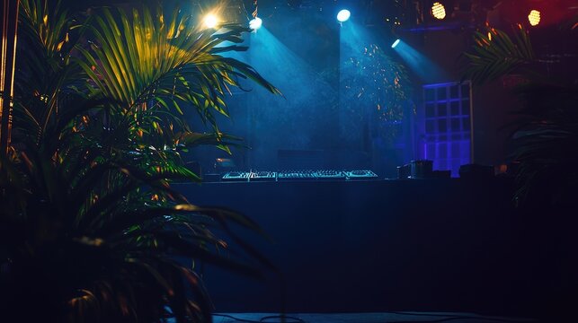 Electric festival atmosphere with dancing ravers