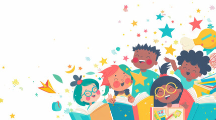 Obraz premium Happy Kids Learning and Exploring with Books