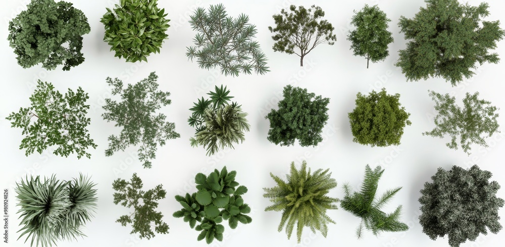 Aufkleber tree top view in 3d on white background. great for visualization in architectural design or gardenin