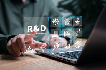 R&D, Research and Development of Business target concept, Businessman use technology for new...