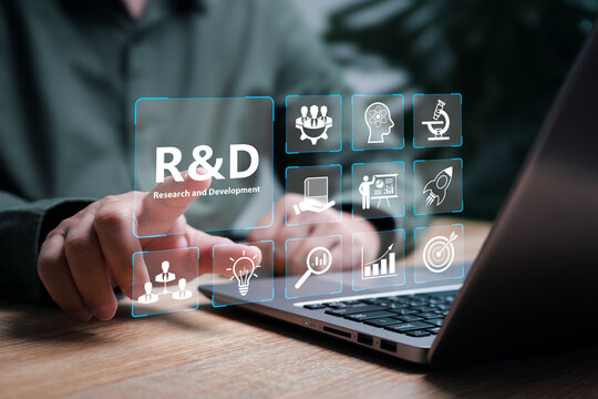 R&D, Research and Development of Business target concept, Businessman use technology for new product development process explains the importance of each, Increased efficiency, finance, Strategic