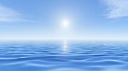 Obraz premium Serene ocean view under a bright blue sky, with gentle waves reflecting the sunlight.