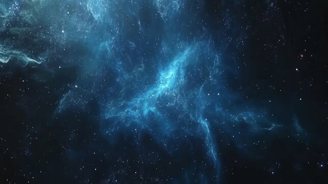 A breathtaking view of deep space showcasing a stunning blue nebula surrounded by countless stars.