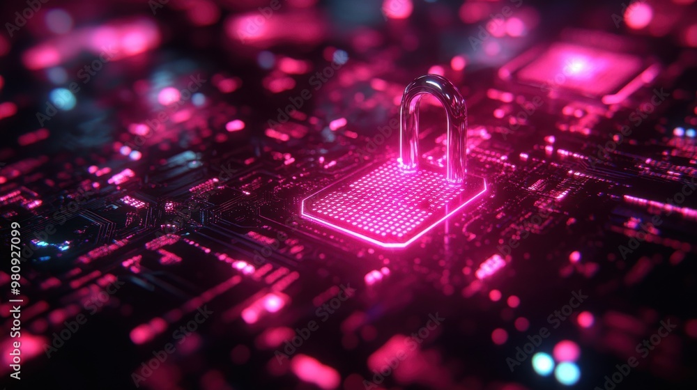 Poster cyber security lock that is being decoded using a ransomware 3d illustration