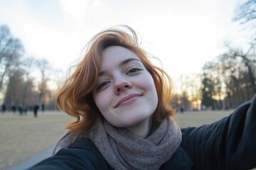 Nature's Embrace: Close-Up Portrait of a Woman in a Park