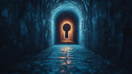 A dark tunnel with a keyhole in the middle