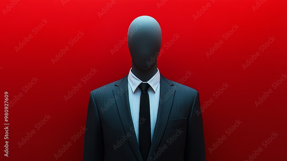 Poster A man in a suit and tie stands in front of a red background