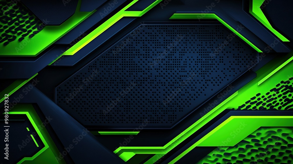 Poster abstract futuristic design featuring dark background with green highlights and geometric patterns su
