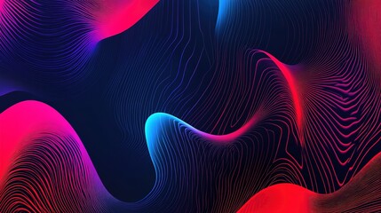 Fototapeta premium Vibrant abstract design featuring flowing lines and waves in shades of red, blue, and purple against a dark background