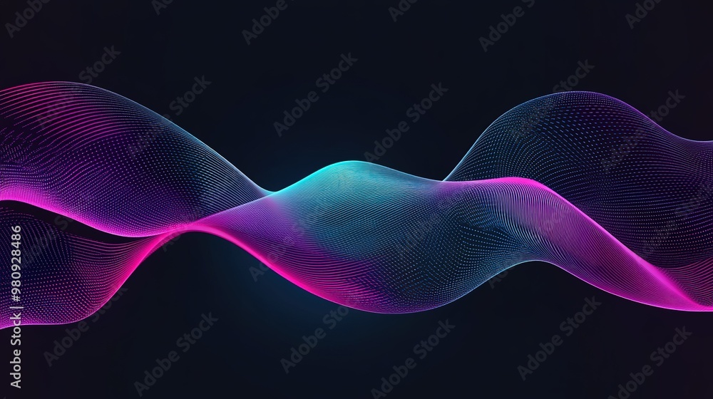 Poster Dynamic waves of colorful light create an abstract design on a dark background, showcasing vibrant hues and flowing patterns
