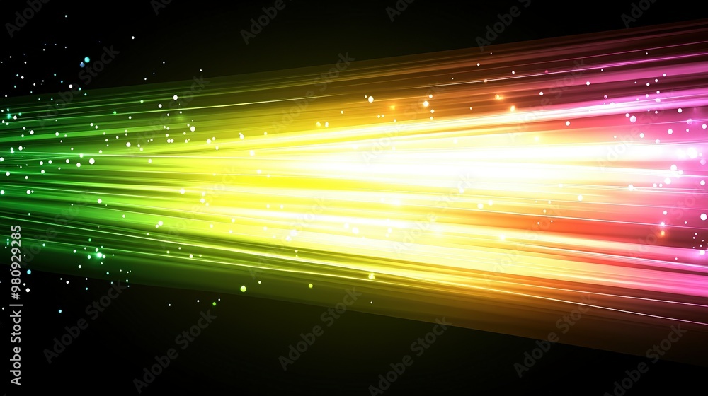 Poster colorful light streaks create a vibrant display against a dark background in an abstract art composi