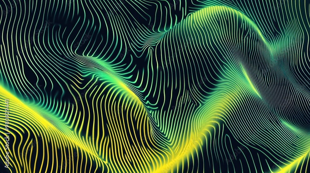 Aufkleber abstract pattern of vibrant green and yellow lines creating wavy textures against a dark background 