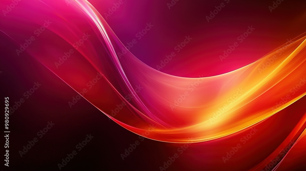 Poster vibrant abstract background with flowing waves in shades of purple and orange, creating a dynamic vi