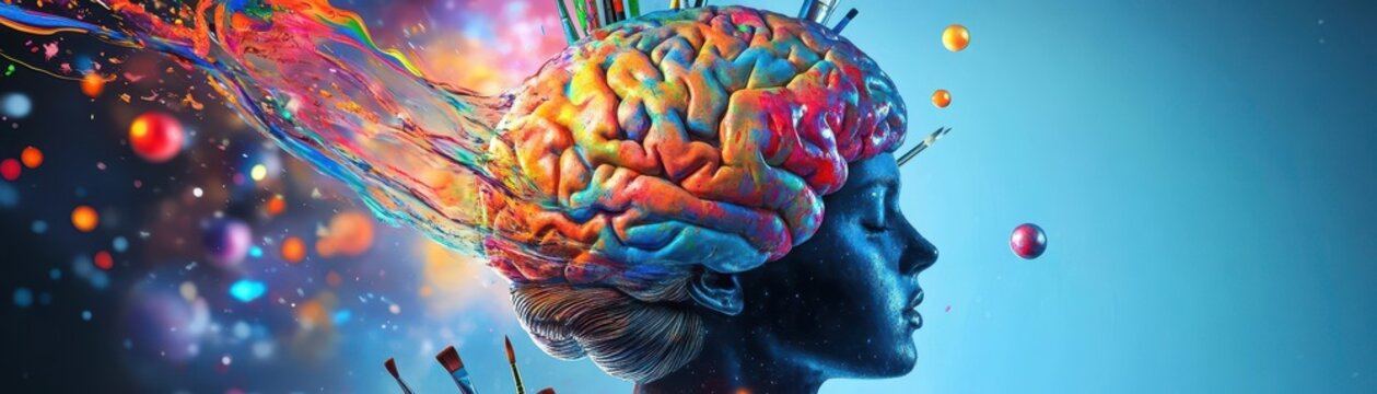 Abstract colorful brain with exploding thoughts and ideas.