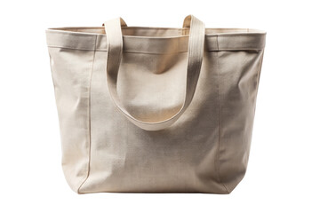 Beige canvas tote bag isolated with transparent background.
