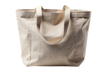 Beige canvas tote bag isolated with transparent background.