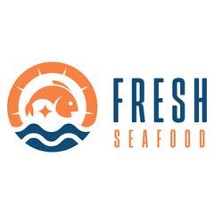 Obraz premium fresh seafood market flat minimalist design logo