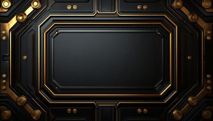 Black and Gold Geometric Panel with a Blank Center