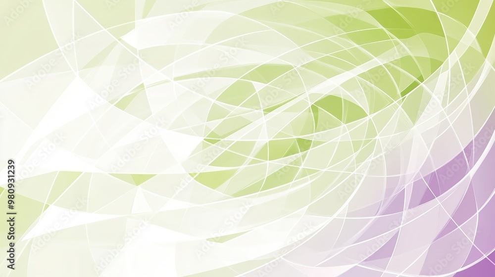 Poster abstract soft wave patterns in green and purple hues creating a serene atmosphere in a minimalist de