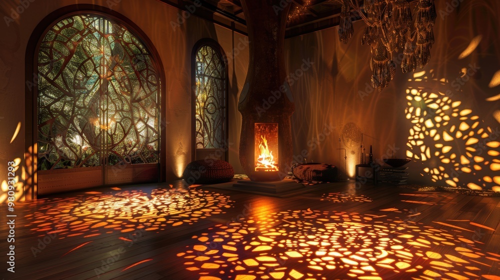 Poster the interplay of light and shadow created by a fire can transform a room into a magical space.
