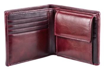 Brown leather wallet isolated with transparent background.