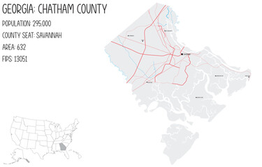 Large and detailed map of Chatham County in Georgia, USA.