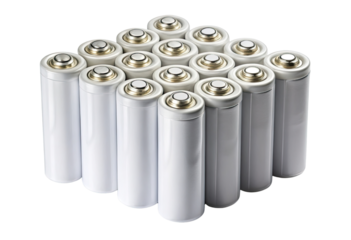 Stack of silver batteries isolated with transparent background.