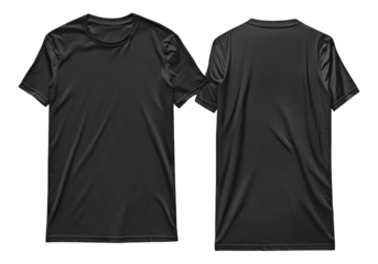 Blank black t shirt front and back view. Transparent background, Isolated PNG.