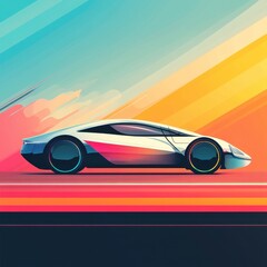 Obraz premium Futuristic Hydrogen-Powered Car Illustration with Vibrant Colors and Minimalistic Design for Branding Space