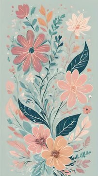 A vector design of a floral pattern with hand-drawn style elements and pastel colors