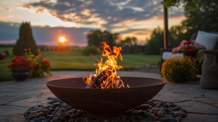 The mesmerizing dance of flames in a fire pit creates a focal point for gatherings and relaxation.