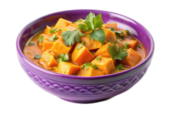 Bowl of vegetable curry isolated with transparent background.