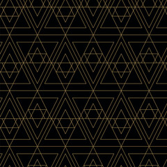 Abstract geometric pattern with triangle, lines and stripes on white background. A seamless vector background. Graphic modern pattern. Black and gold pattern.