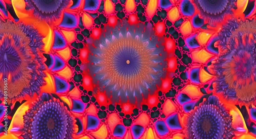 Poster 3d kaleidoscope mandala abstract background of trippy art psychedelic trance to open third eye with 