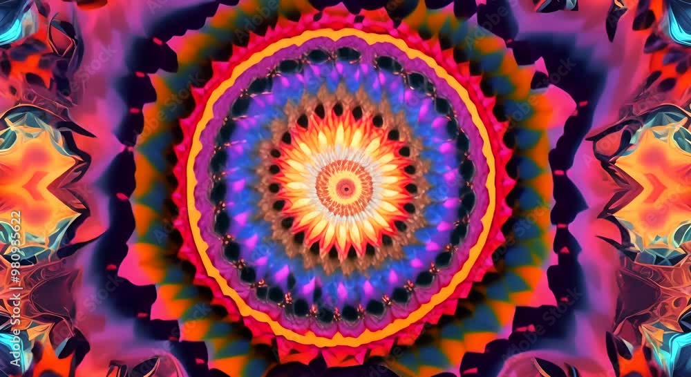 Poster 3d kaleidoscope mandala abstract background of trippy art psychedelic trance to open third eye with 