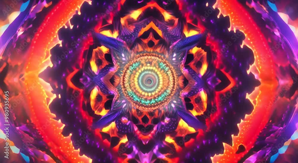 Poster 3d kaleidoscope mandala abstract background of trippy art psychedelic trance to open third eye with 