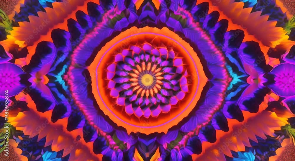 Poster 3d kaleidoscope mandala abstract background of trippy art psychedelic trance to open third eye with 