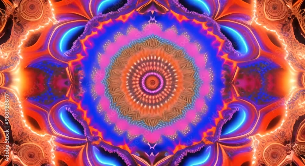 Poster 3d kaleidoscope mandala abstract background of trippy art psychedelic trance to open third eye with 