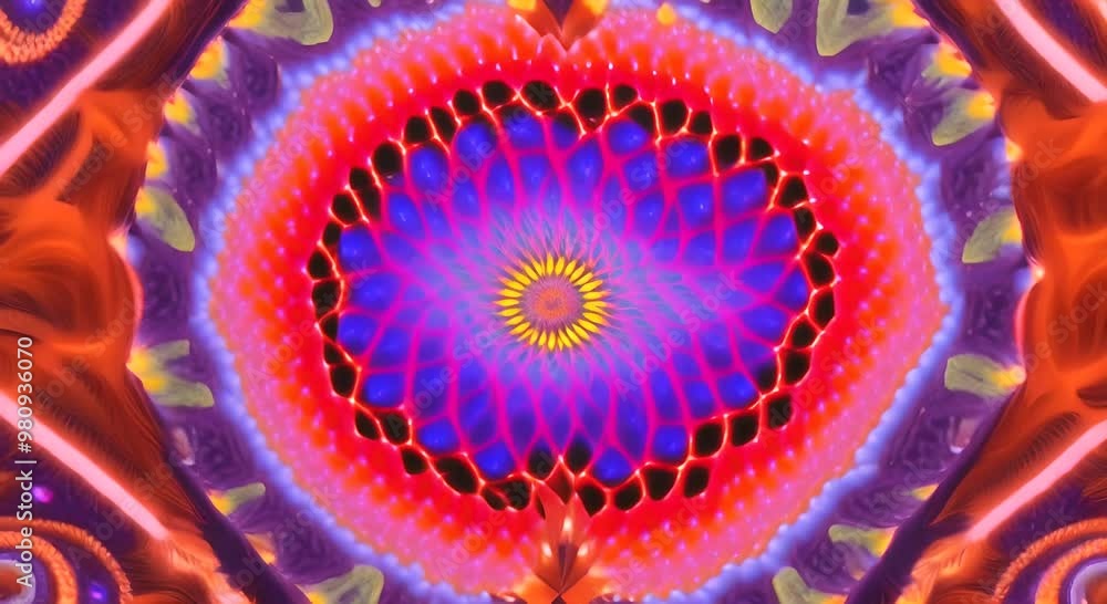 Poster 3d kaleidoscope mandala abstract background of trippy art psychedelic trance to open third eye with 